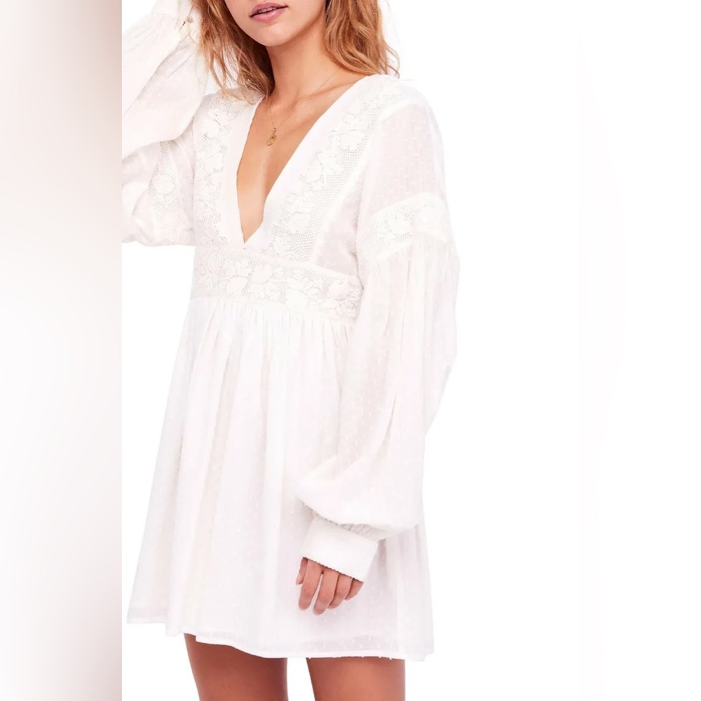 Free People White Sugar Pie V-cut Mini Dress Size XS